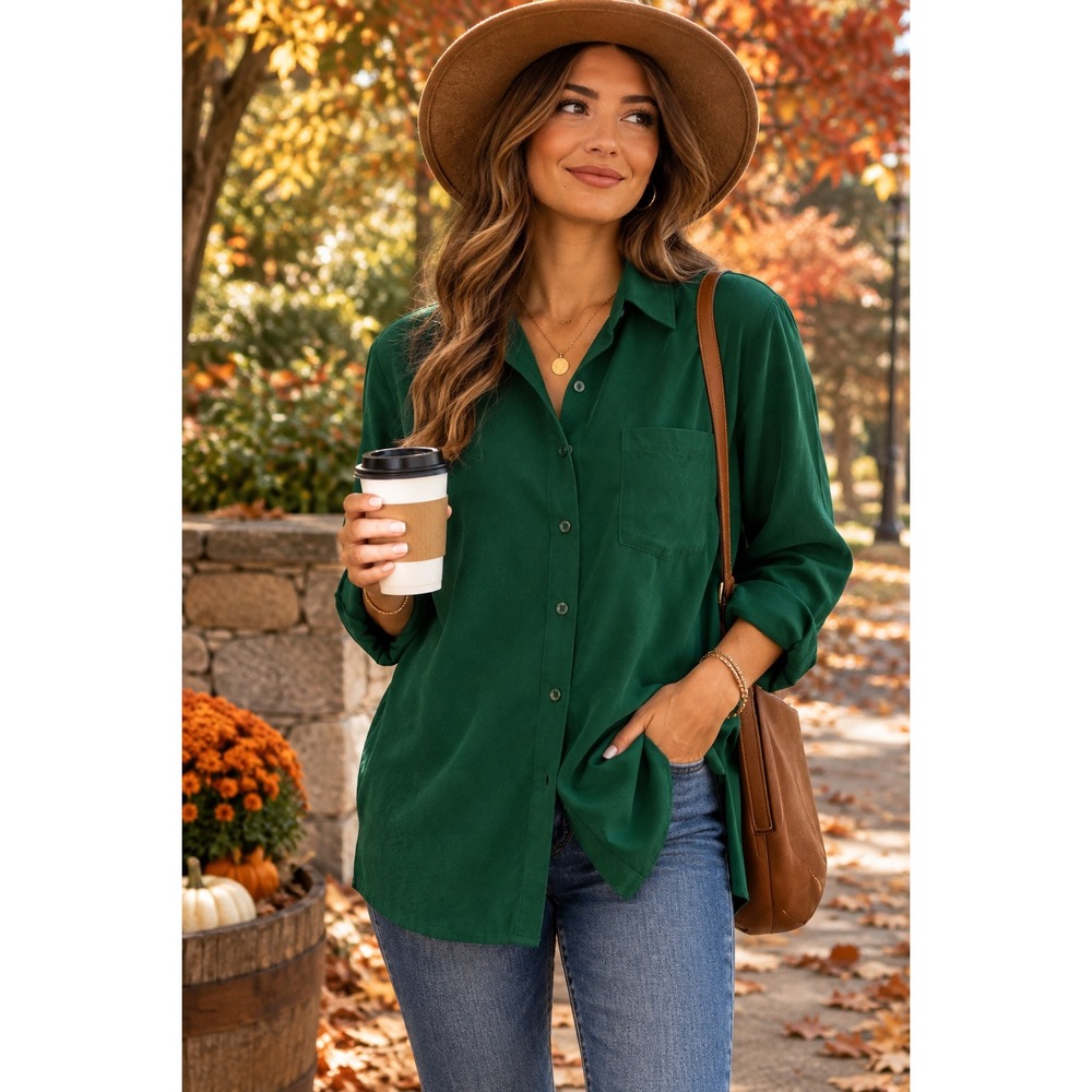 Crazy Horse Liz Claiborne Forest Green Button Down Shirt XL Long Sleeve Pocket